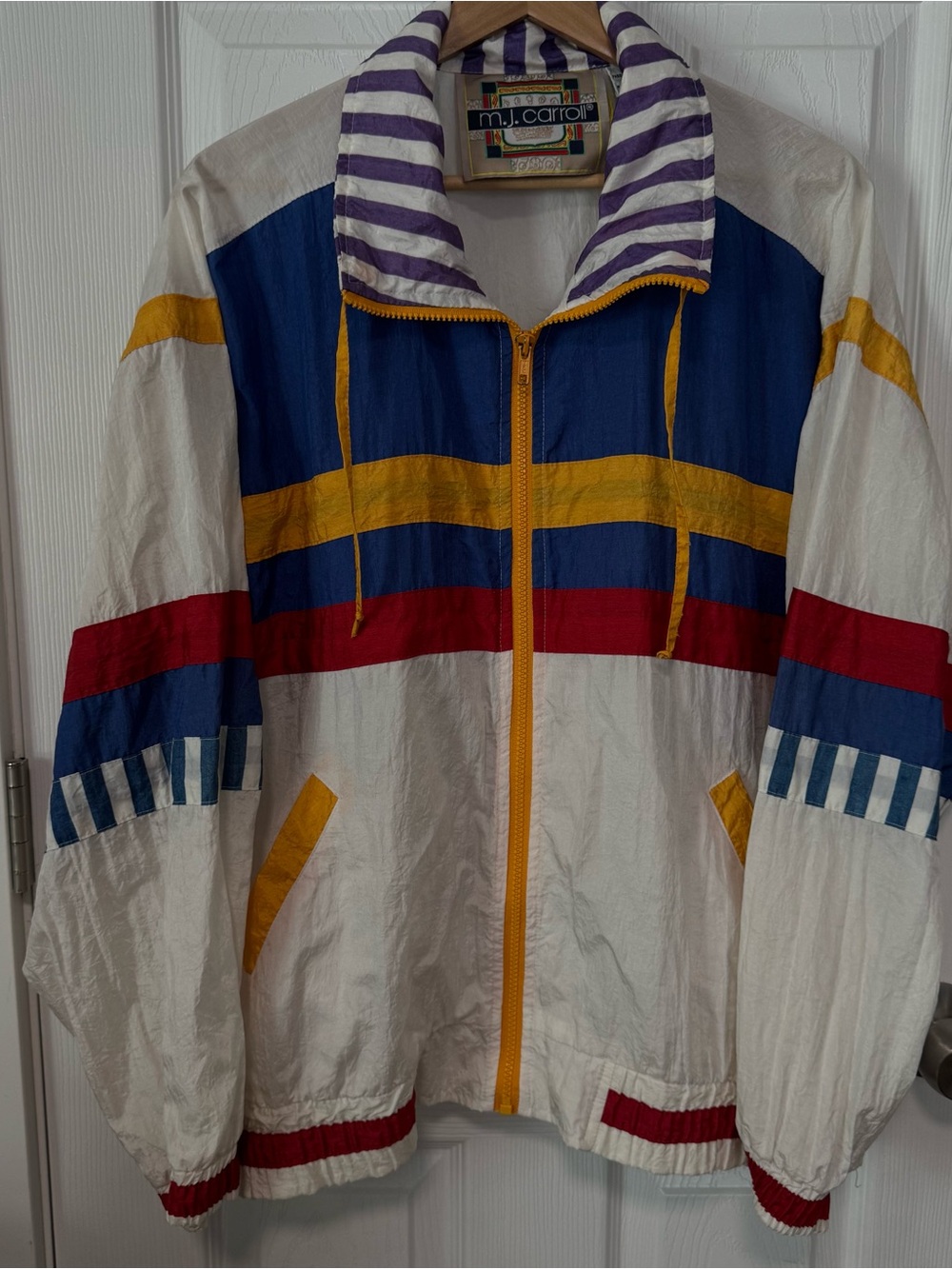m.j. carroll Retro Colorblock Windbreaker — White size medium